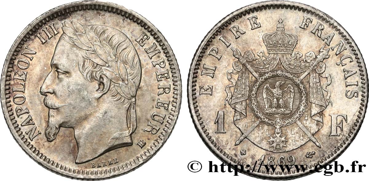 1 franc Napoléon III, tête laurée 1869 Strasbourg F.215/15 AU55 