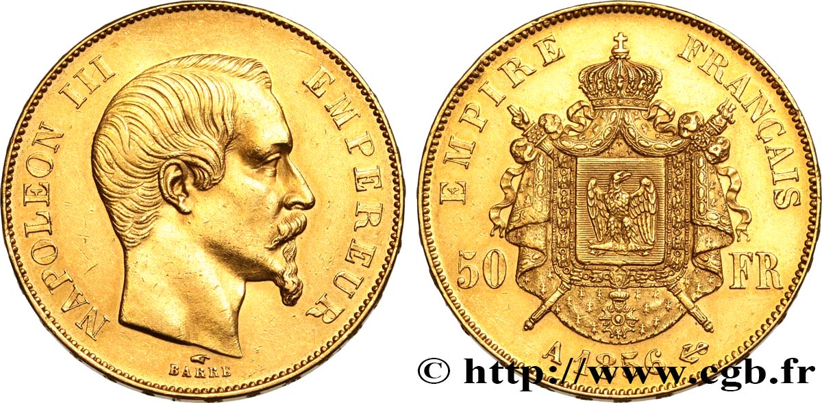 50 francs or Napoléon III, tête nue 1856 Paris F.547/3 AU52 