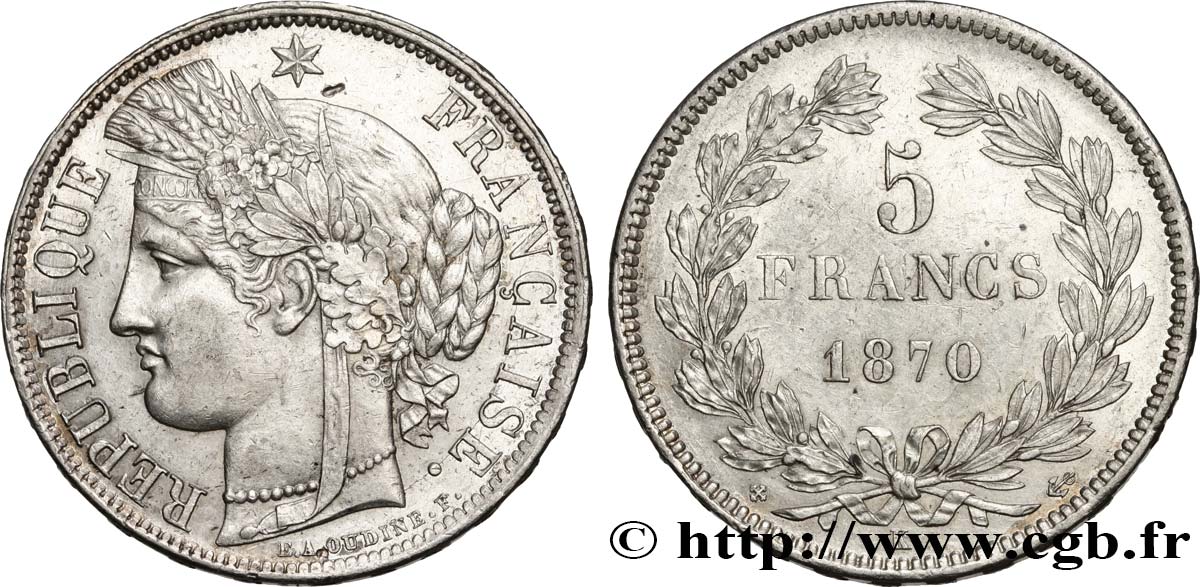 5 francs Cérès, sans légende 1870 Bordeaux F.332/2 AU 