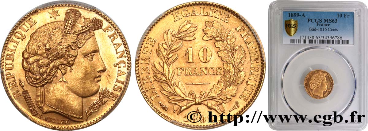 10 francs or Cérès, Troisième République 1899 Paris F.508/5 MS63 PCGS