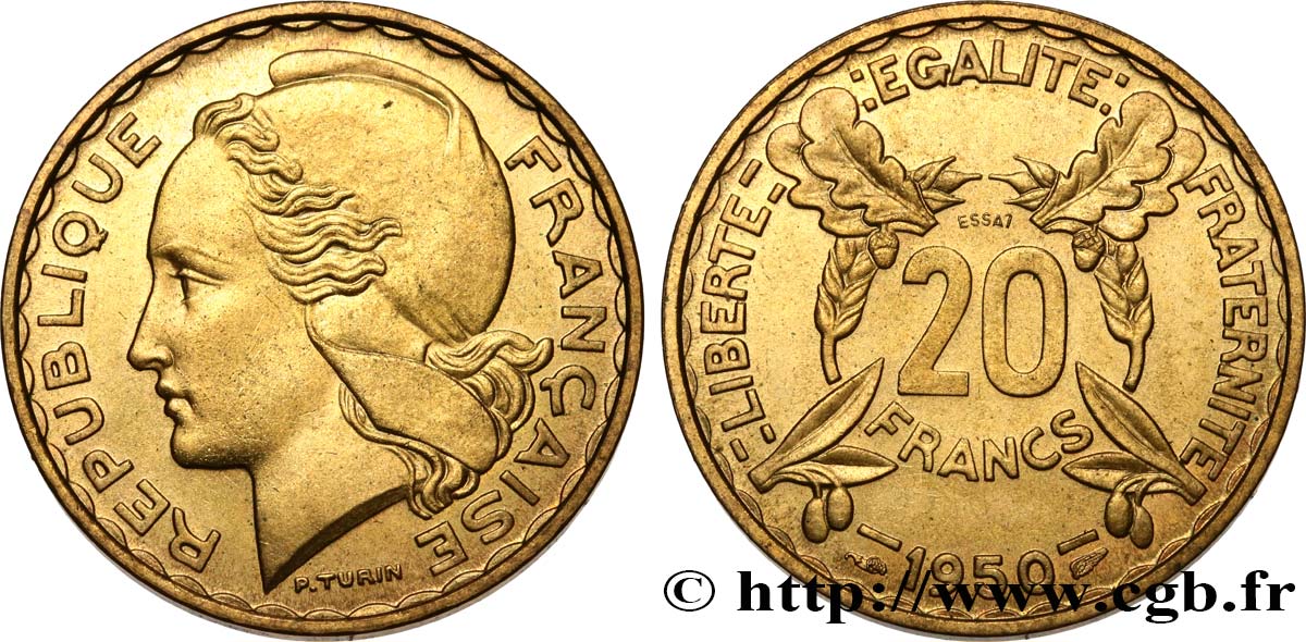 Essai du concours de 20 francs par Turin 1950 Paris GEM.210 2 MS 