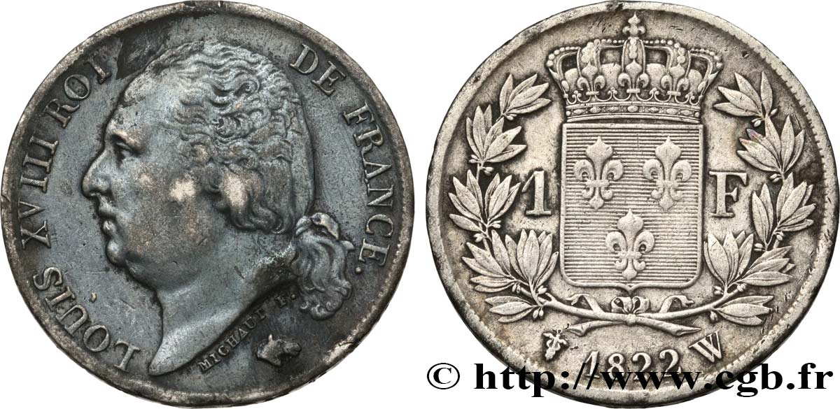 1 franc Louis XVIII 1822 Lille F.206/44 XF 
