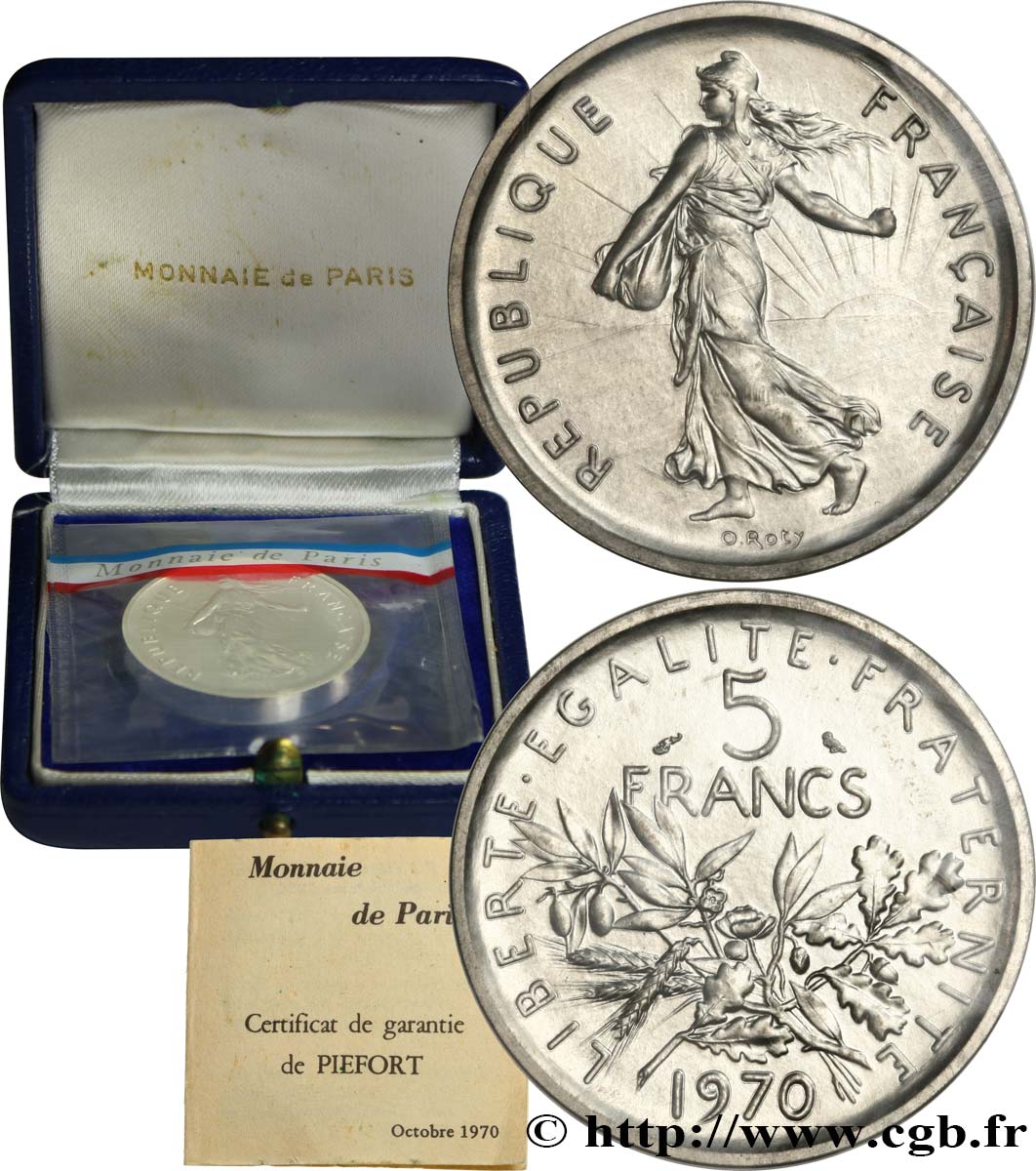 Piéfort argent de 5 francs Semeuse 1970 Paris F.341/2P MS 