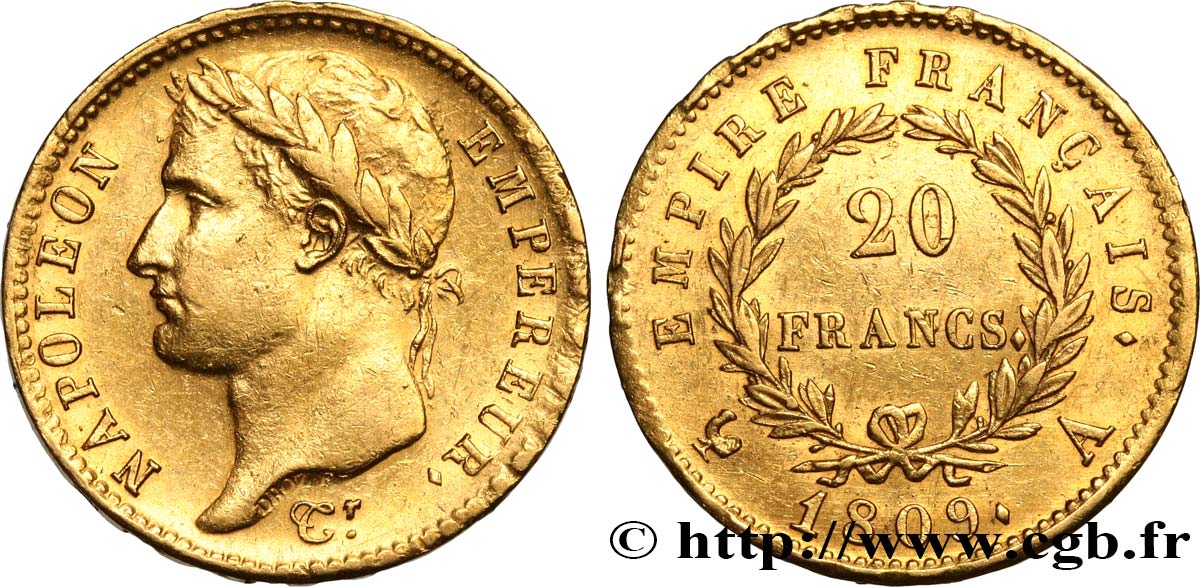 20 francs or Napoléon tête laurée, Empire français 1809 Paris F.516/1 TTB53 