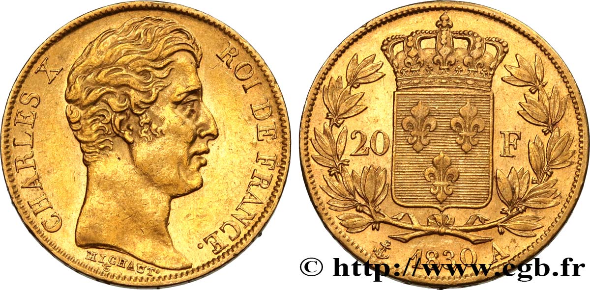 20 francs or Charles X 1830 Paris F.520/12 AU53 