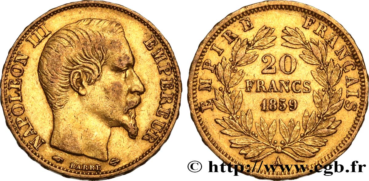 20 francs or Napoléon III, tête nue 1859 Paris F.531/15 TTB40
