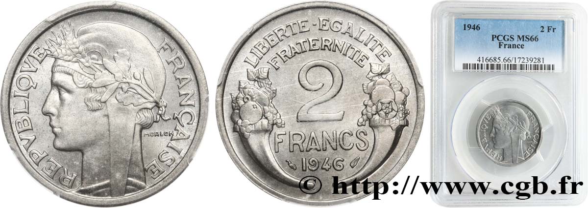 2 francs Morlon, aluminium 1946  F.269/8 MS66 PCGS