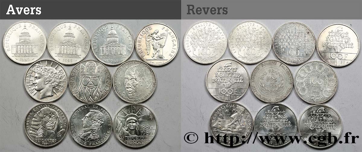 Lot de 10 pièces de 100 francs commémoratives - - F.-/ BB