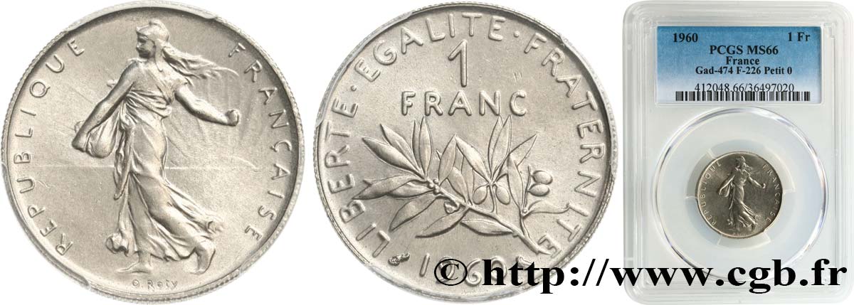 1 franc Semeuse, nickel 1960 Paris F.226/4 ST66 PCGS