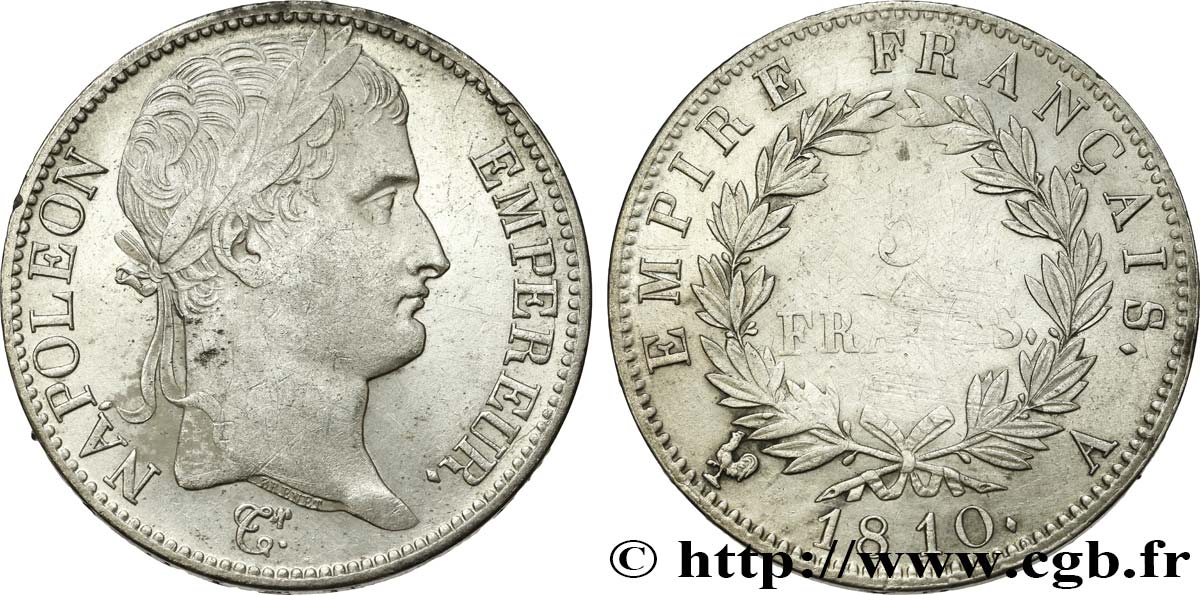 5 francs Napoléon Empereur, Empire français 1810 Paris F.307/14 MBC+ 