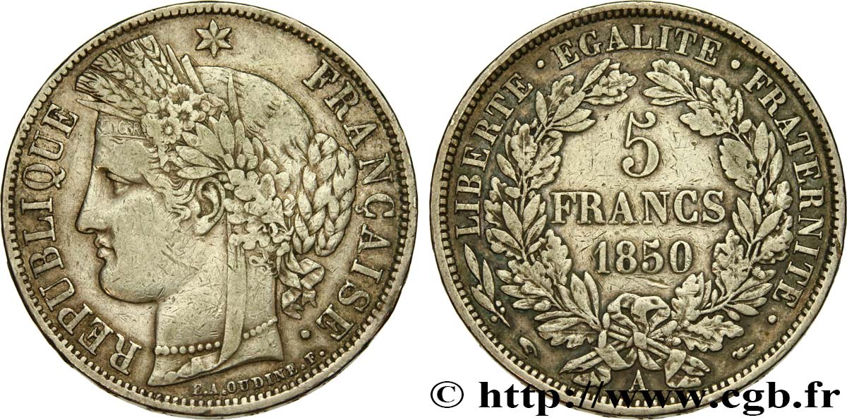 5 francs Cérès, IIe République 1850 Paris F.327/4 fSS