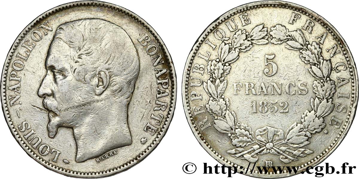 5 francs Louis-Napoléon 1852 Strasbourg F.329/3 S 