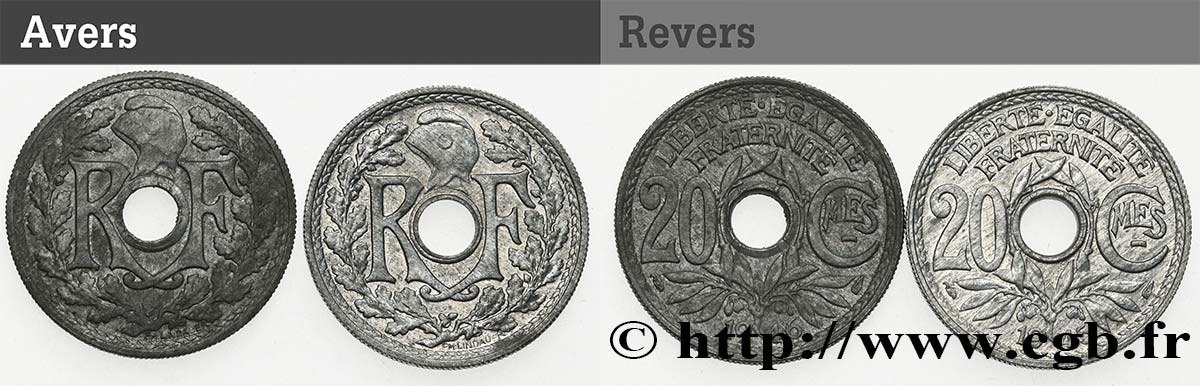 Lot de deux pièces de 20 centimes Lindauer n.d.  F.155/2 AU/MS 
