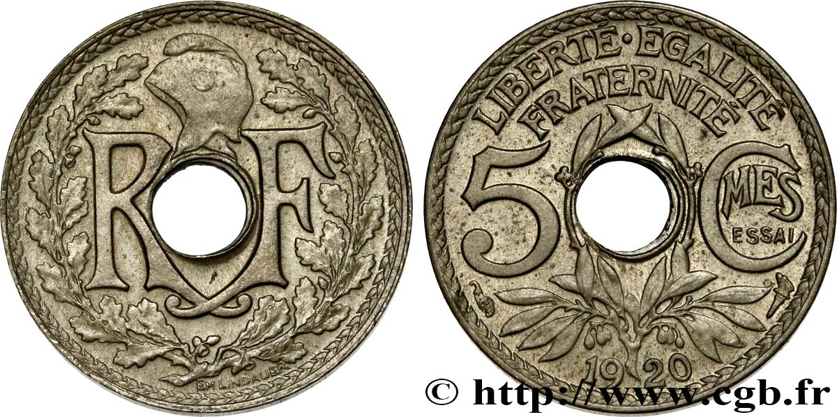 Essai de 5 centimes Lindauer, petit module 1920  F.122/1 SPL63 