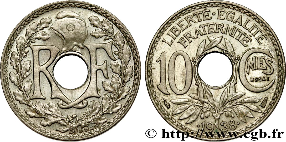 Essai de 10 centimes Lindauer, maillechort 1938 Paris F.139/1 SC64 