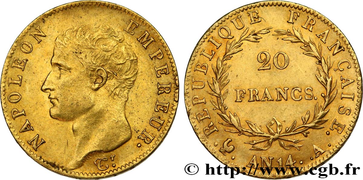 20 francs or Napoléon tête nue, Calendrier révolutionnaire 1805 Paris F.512/5 AU53 