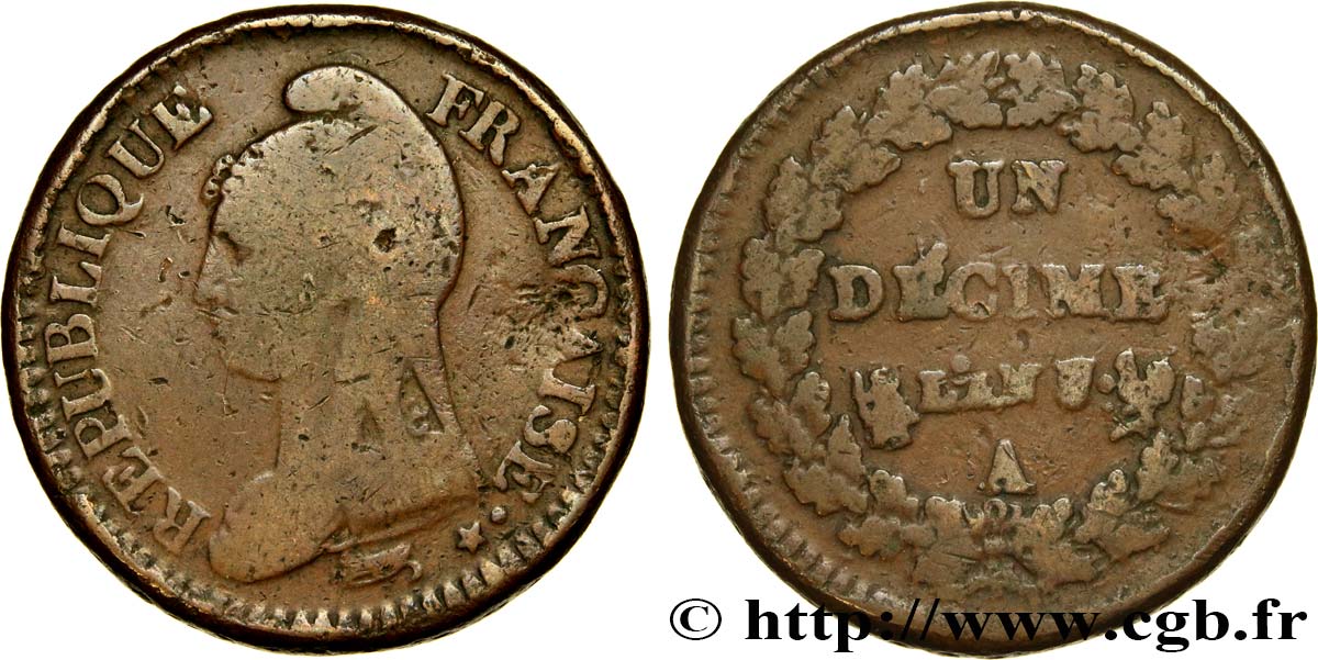 Un décime Dupré, grand module 1799 Paris F.129/24 B12