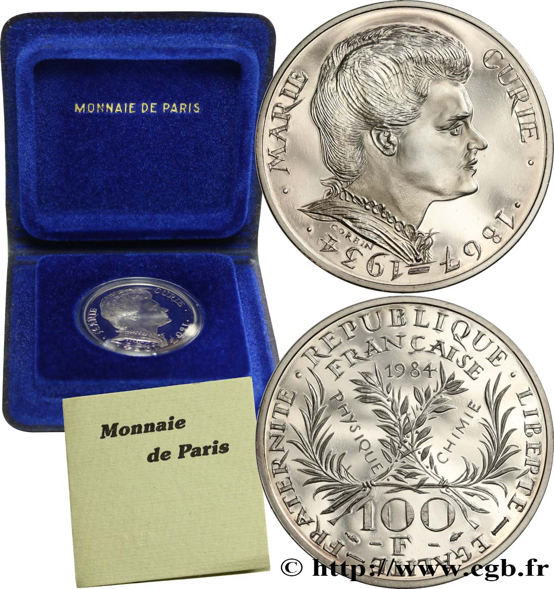 Belle Épreuve 100 francs Marie Curie 1984 Paris F.452/2 var. FDC 