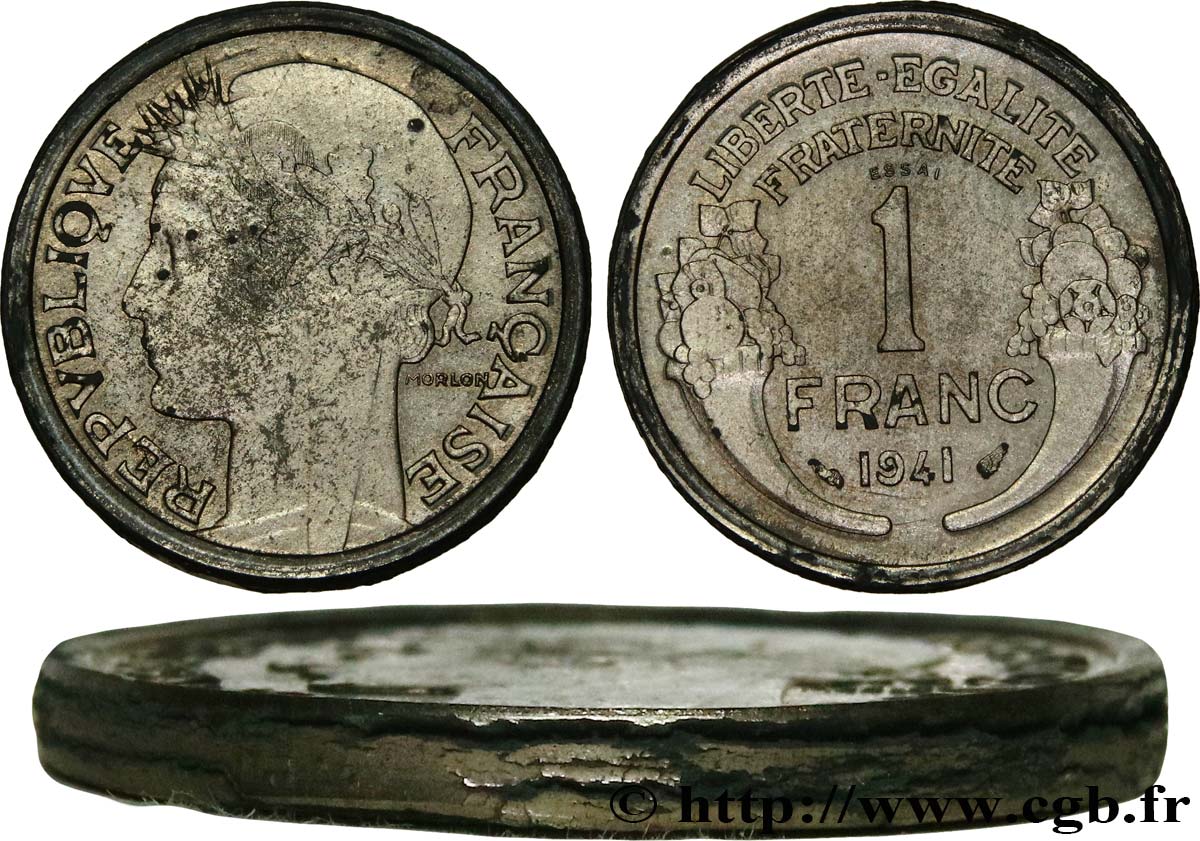 Essai de 1 franc Morlon en zinc 1941 Paris GEM.100 2 BB 