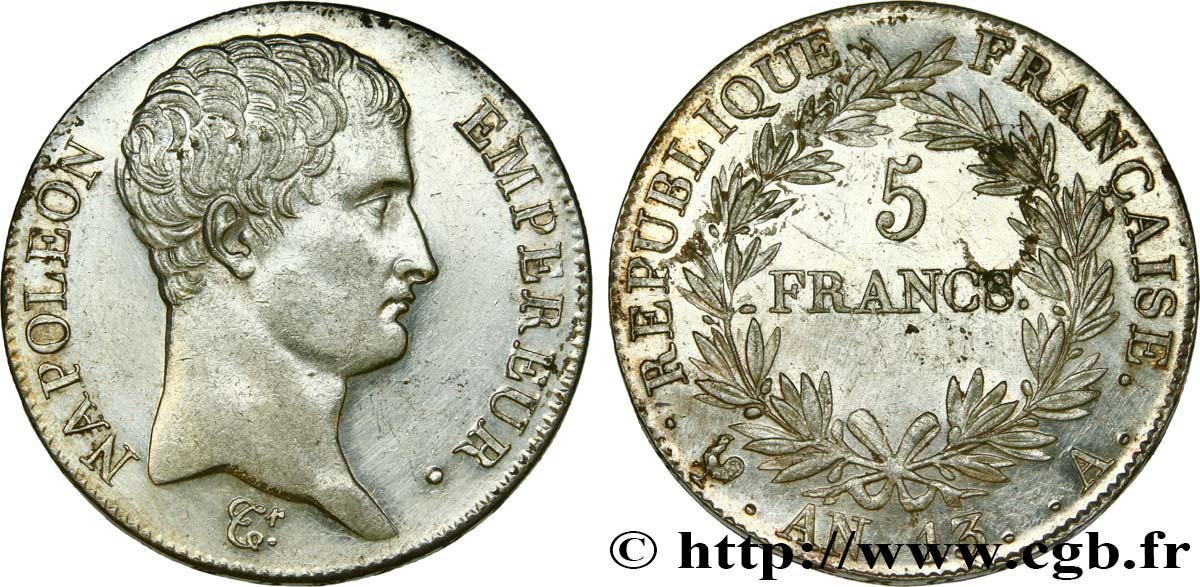 5 francs Napoléon Empereur, Calendrier révolutionnaire 1805 Paris F.303/2 SUP 