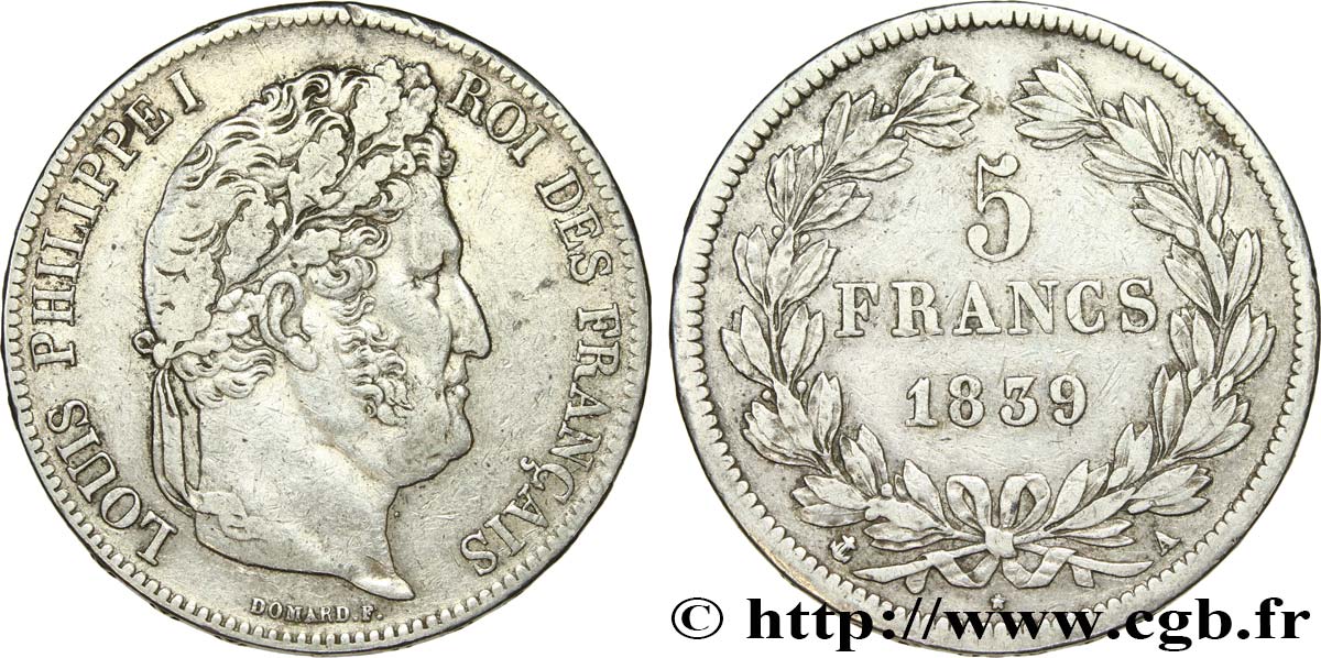 5 francs, IIe type Domard 1839 Paris F.324/75 TTB 