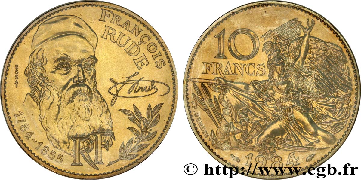 Essai de 10 francs François Rude, tranche B 1984 Pessac F.369/1 MS 