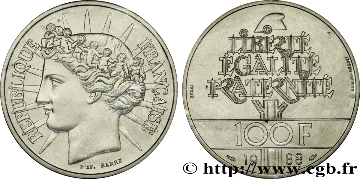 Essai de 100 francs Fraternité 1988 Pessac F.456/1 FDC