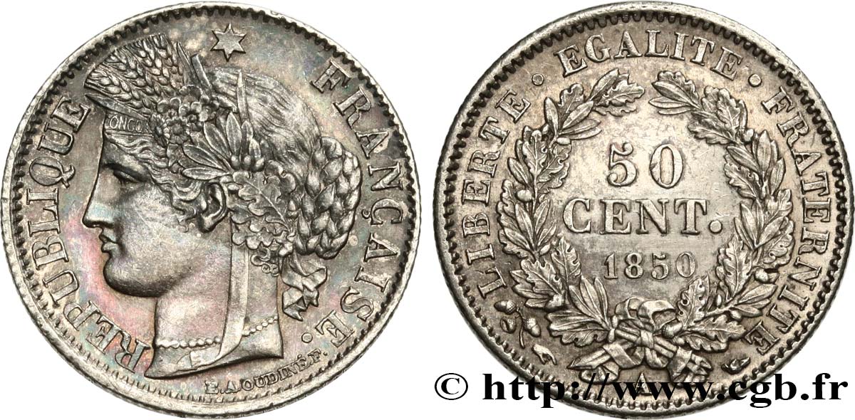 50 centimes Cérès, IIe République 1850 Paris F.184/2 AU55 