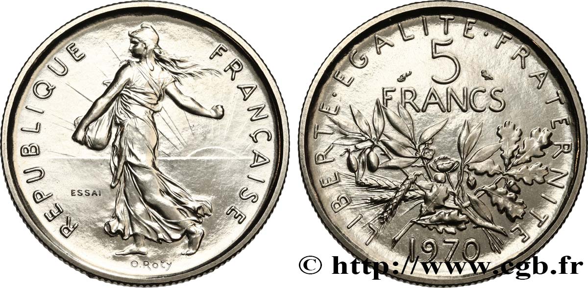 Essai de 5 francs Semeuse, nickel 1970 Paris F.341/1 FDC