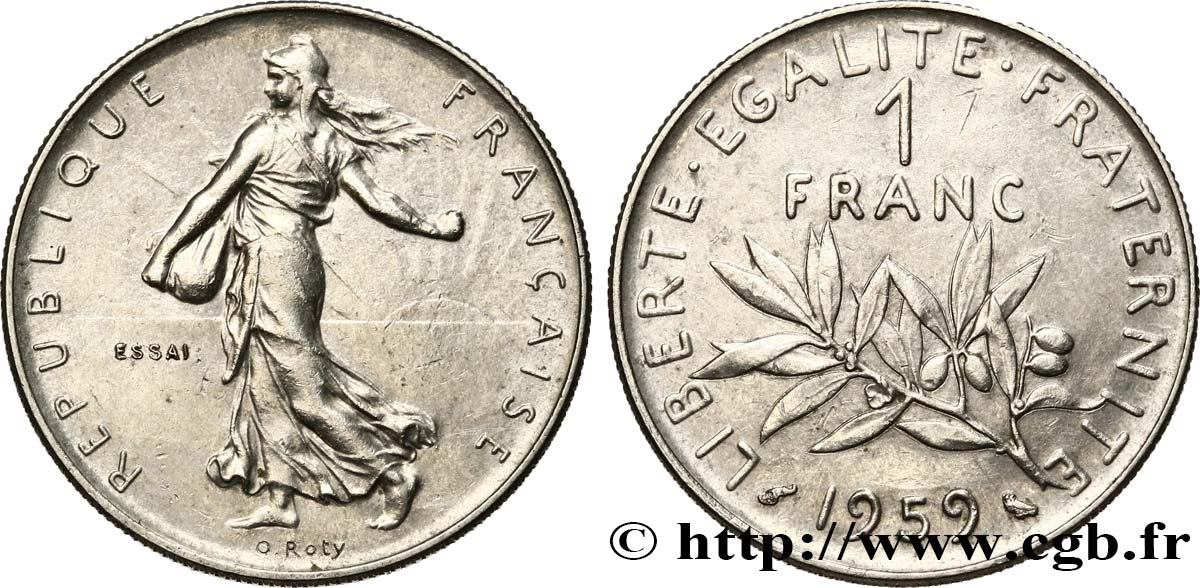 Essai de 1 franc Semeuse, nickel 1959 Paris F.226/3 AU 