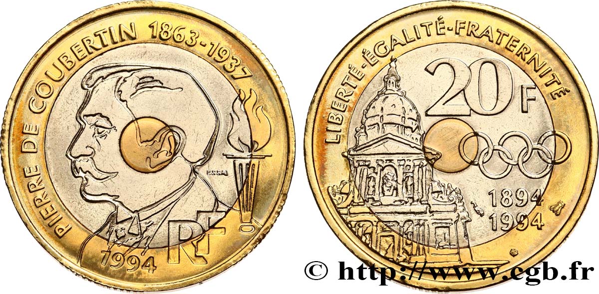 Essai de 20 francs Pierre de Coubertin 1994 Pessac F.405/1 SPL64