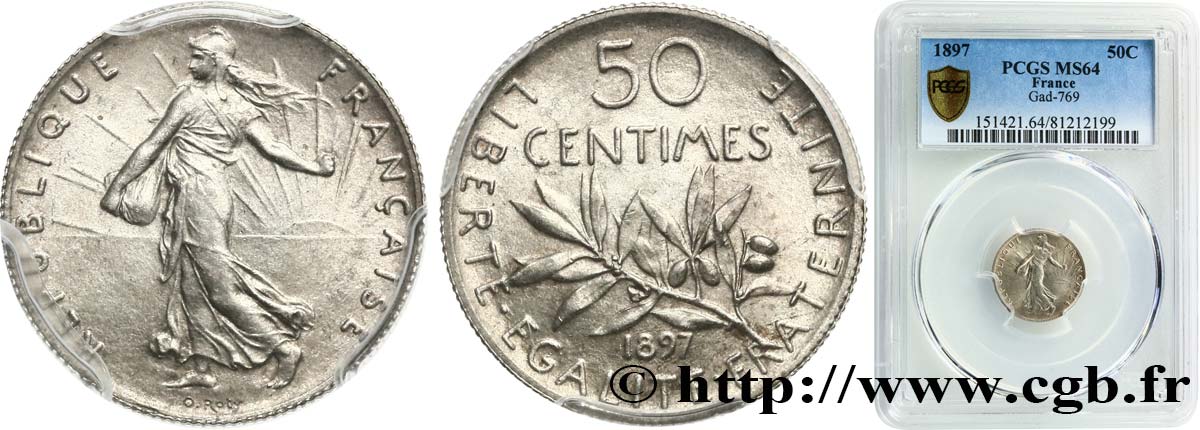50 centimes Semeuse 1897 Paris F.190/1 MS64 PCGS