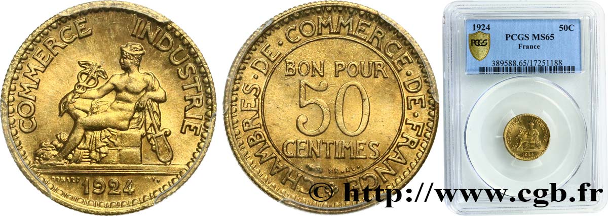 50 centimes Chambres de Commerce 1924 Paris F.191/6 MS65 PCGS