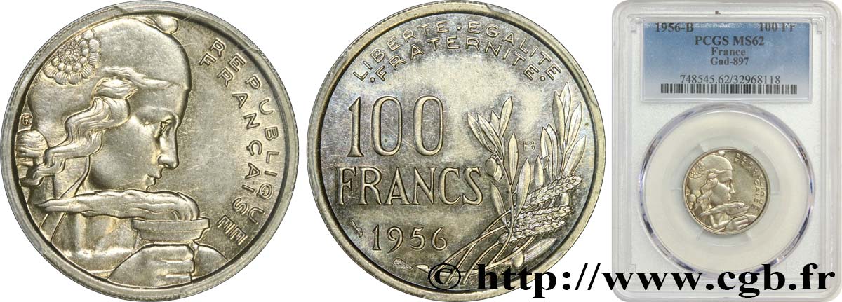 100 francs Cochet 1956 Beaumont-Le-Roger F.450/9 MS62 PCGS