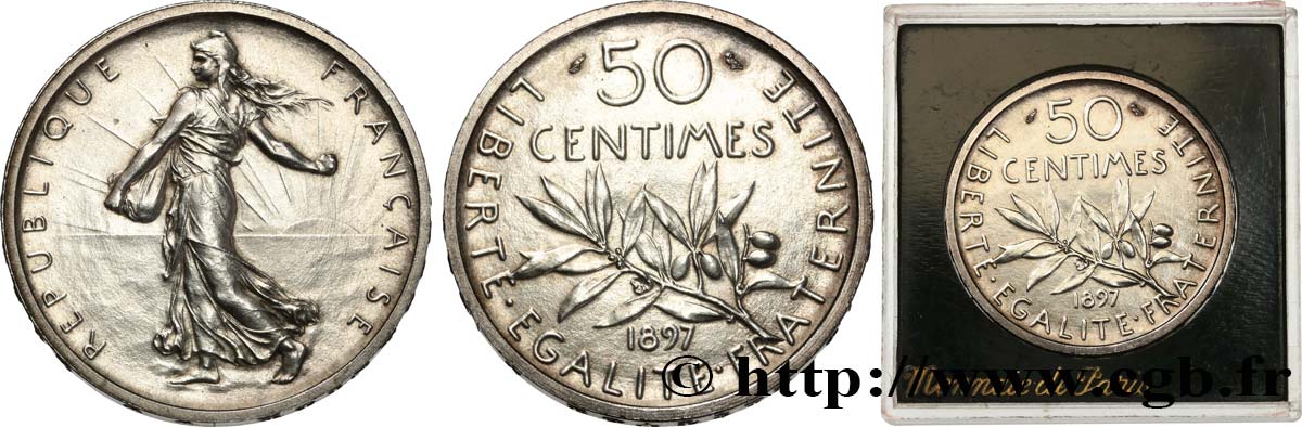Essai au module de 5 francs et au revers de 50 centimes Semeuse 1897 Paris GEM.152 1 fST 