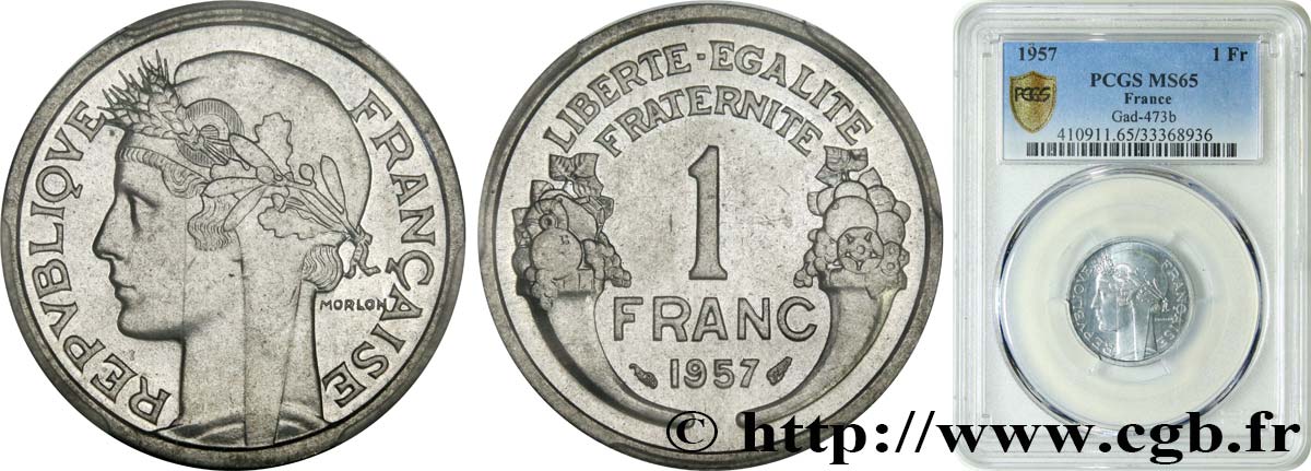 1 franc Morlon, légère 1957  F.221/19 ST65 PCGS