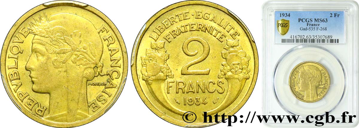 2 francs Morlon 1934  F.268/7 fST63 PCGS