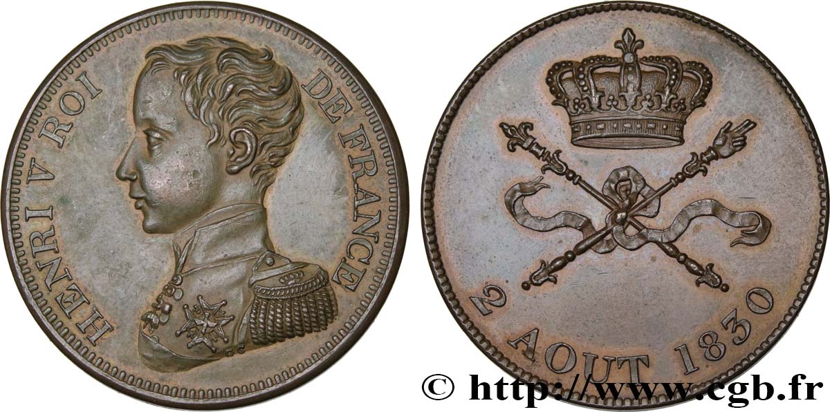 Module de 5 francs pour l’avènement d’Henri V 1830  VG.2687  SUP60 