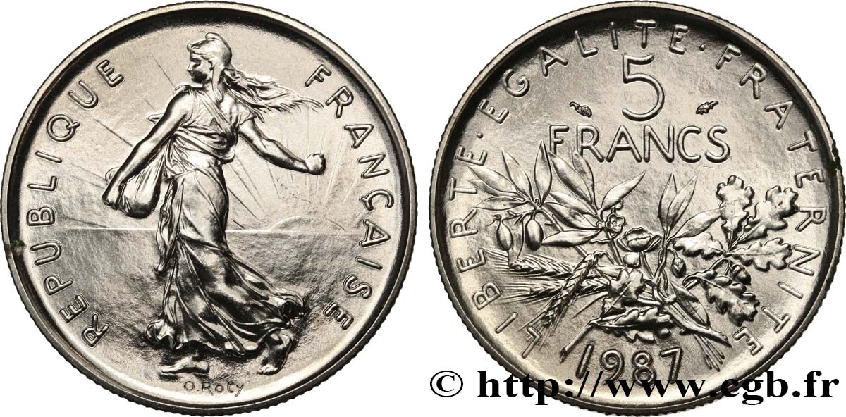 5 francs Semeuse, nickel, Brillant Universel 1987 Pessac F.341/19 MS