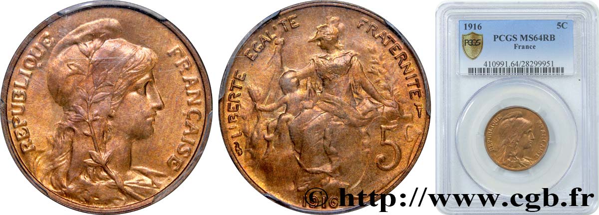 5 centimes Daniel-Dupuis 1916 F.119/28 fST64 PCGS
