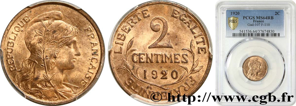 2 centimes Daniel-Dupuis 1920 Paris F.110/20 SPL64 PCGS