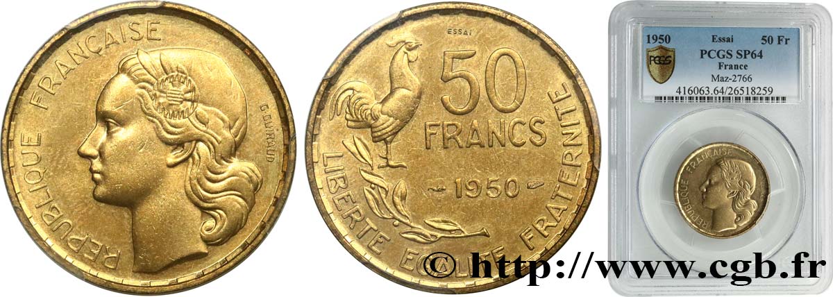 Essai de 50 francs Guiraud 1950 Paris F.425/1 SPL64 PCGS