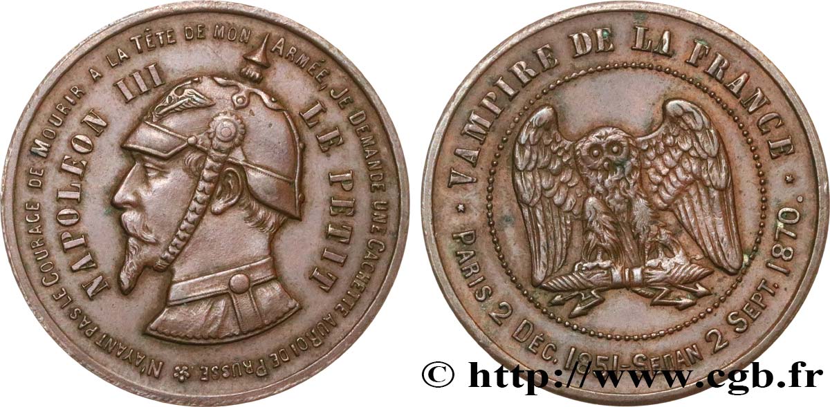 Médaille satirique Cu 32, type C “Chouette monétaire” 1870  Schw.C2b  MBC+ 