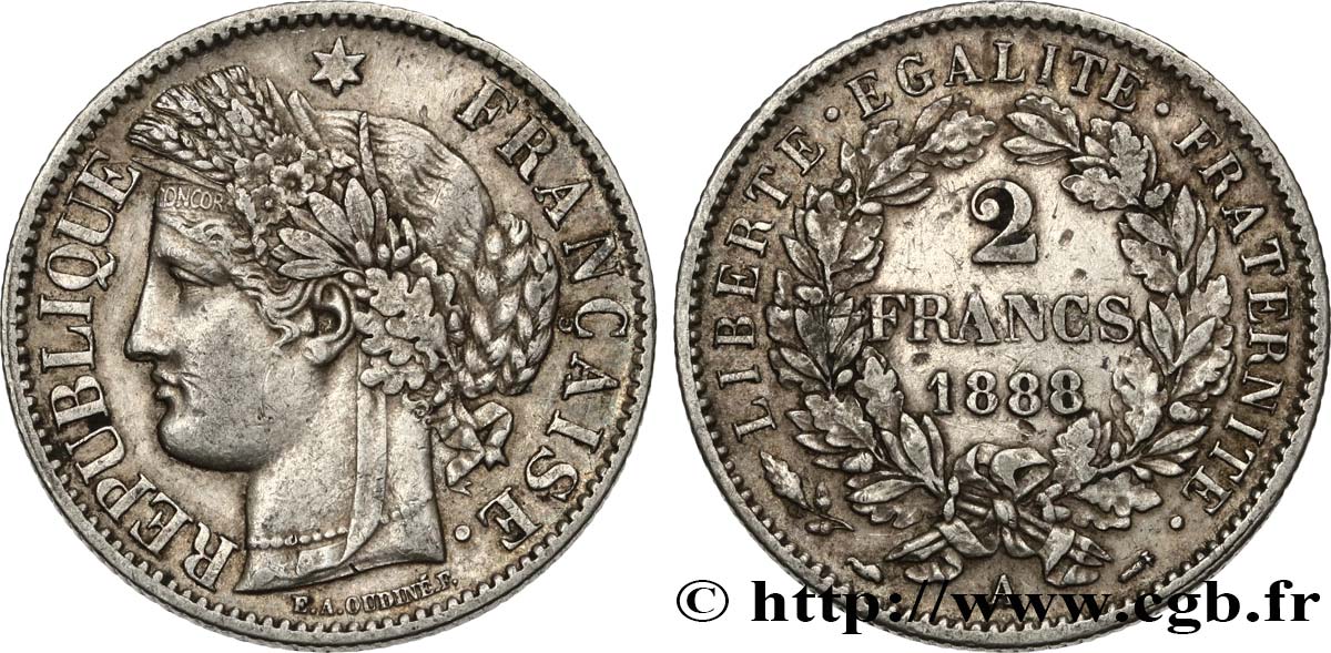 2 francs Cérès, avec légende 1888 Paris F.265/14 S35 