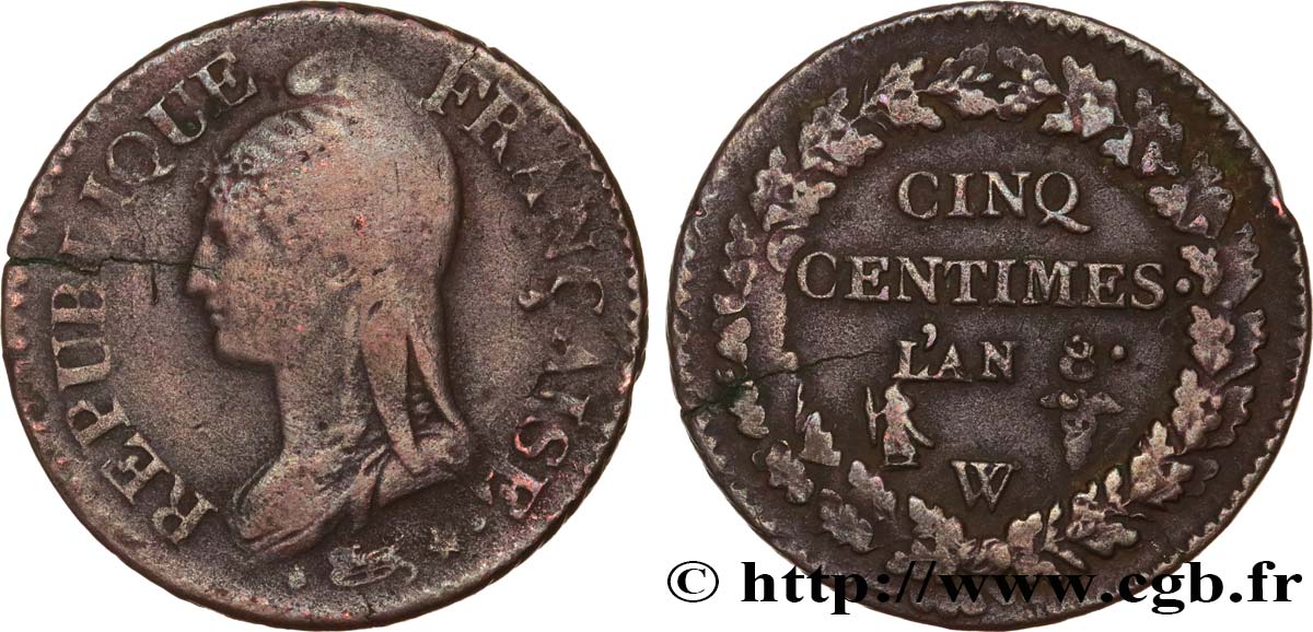 Cinq centimes Dupré, grand module 1800 Lille F.115/134 VF30