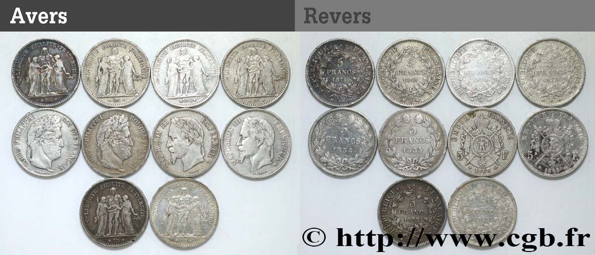 Lot de dix écus de 5 francs n.d. F.-/ TB