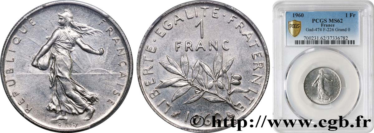 1 franc Semeuse, nickel, Grand 0 1960 Paris F.226/5 EBC62 PCGS