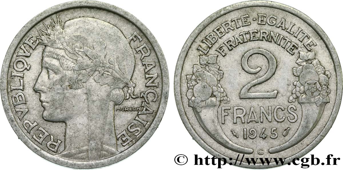 2 francs Morlon, aluminium 1945 Castelsarrasin F.269/7 XF40