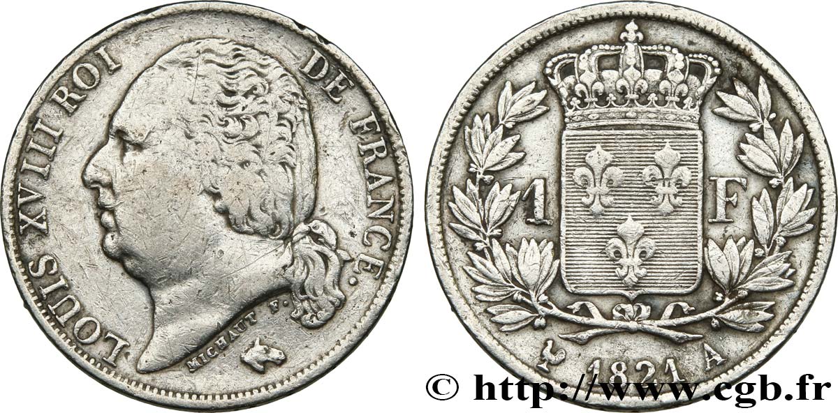 1 franc Louis XVIII 1821 Paris F.206/36 TB