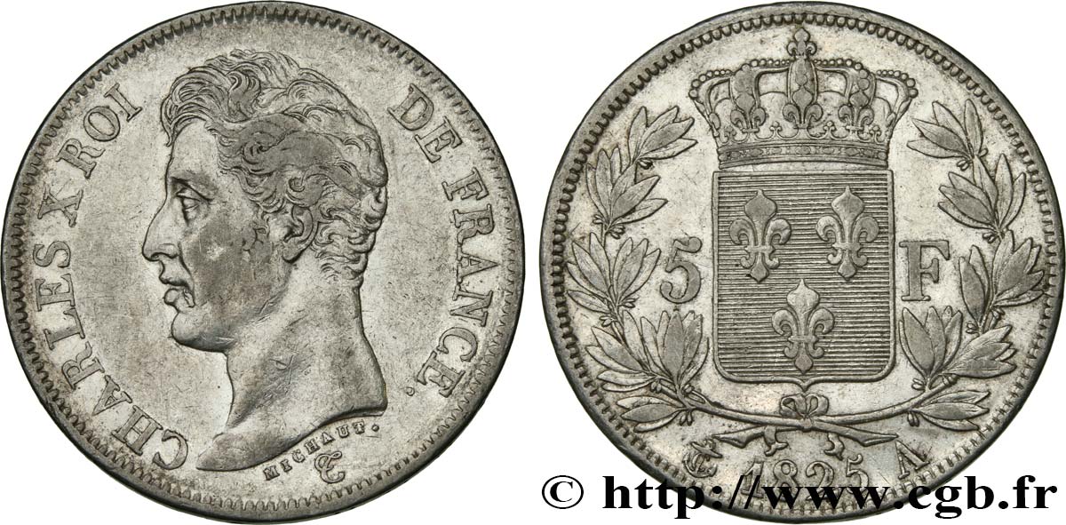 5 francs Charles X, 1er type, A inachevé 1825 Paris F.310/3 XF45 